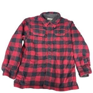 L.L.Bean Shirt Jacket Youth Medium 5-6 Red Black Buffalo Plaid Fleece Lined